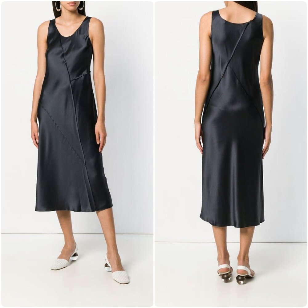 NWT Vince Raw Edge Silk Tank Midi Slip Dress in Iron Darkβ Navy Size XS, S $345 - Picture 2 of 16